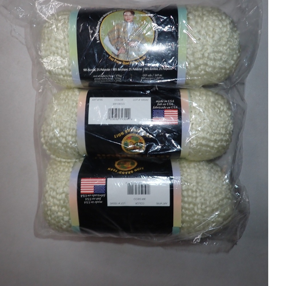 Lion Brand Homespun Yarn 3 Skeins Deco 309 Off White Textured Acrylic Blend 6oz